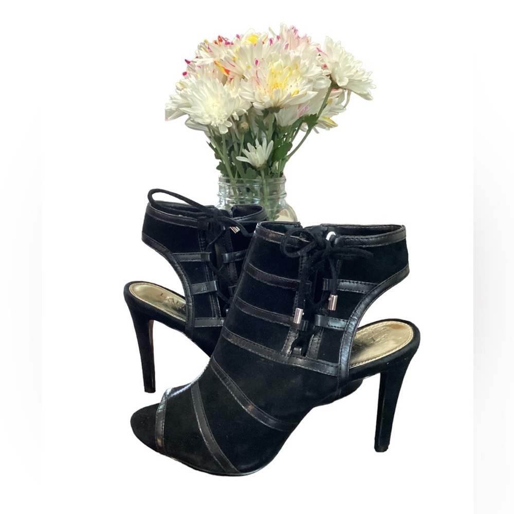 Lauren Ralph Lauren Mimi Gray Suede Open Toe Bootie Womens 6B